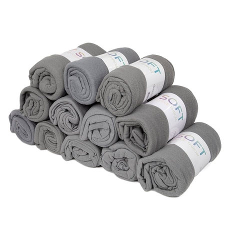 Monarch Brands Polar Fleece Throw, 50in x 60in , Grey, 12PK FLC-PLR-5060-GY-CS